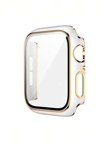1pc White Women Men Fashionable Carved 2 In 1 Ultra-Thin Tempered Glass Screen Protector Anti-Fall Watch Case, Compatible With Apple Watch Case 38/40/41/42/44/45/46/49Mm, For Apple Watch Series Ultra/SE/11/10/9/8/7/6/5/4/3/2/1, Intelligent Watch Case Accessories