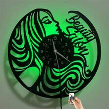 Vinyl Record Led Wall Clock Beauty Salon For Beauty Salon Beauty Shop And Living Room Bedroom Unique Birthday Best Gift Vintage Barber Shop Theme Vinyl Record Wall Clock - Silent, Battery Powered, Arched Crown Shape, Unique LED Glow Design