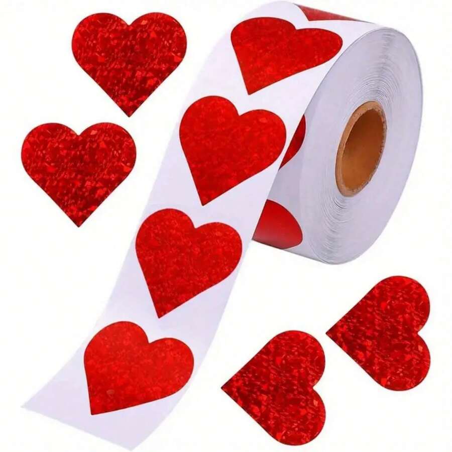 500 peças/rolo adesivos de coração vermelho brilhante compacto 1 ...
