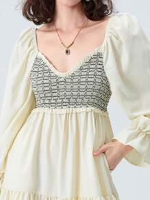 Women Long Dress Fashion Print Sweetheart Neckline Long Sleeve Dress Fashion Spring Fall Casual Dress - 白色 - 查看 6