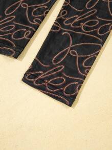 CILKOO Western Cowboy Print Turtleneck Long Sleeve Mesh Top, Spring - Black - View 9