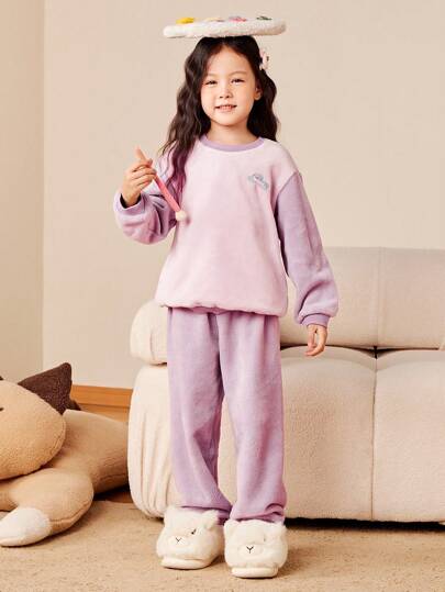 mini bala Boys' And Girls' Double-Sided Fleece Homewear Pajama Set Baby Thick Pajamas Winter Collection