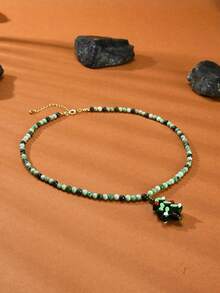 1 buc Colier de Crăciun placat cu aur de 18K, cu granat verde natural și sticlă, cadou de Crăciun pentru femei