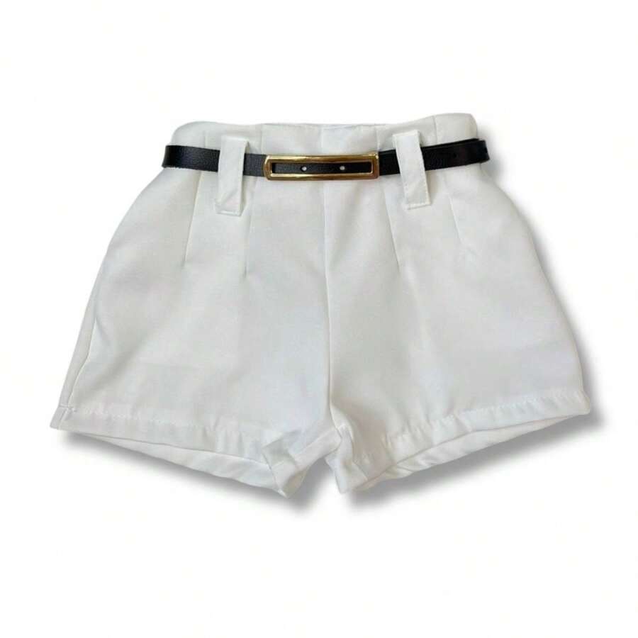 Children's Tailored Shorts With Mini Diva Luxury Belt - 白色 - 查看 1