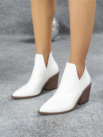 2024 新款法式短靴女，英伦风靴子秋冬，新款踝靴粗跟高跟尖头西部靴后拉链