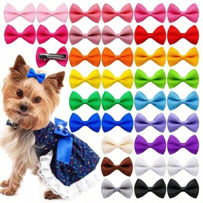 50/30/20 قطعة جديدة من قطع شعر الأطفال والحيوانات الأليفة على شكل ربطات, مزينة بألوان سادة متنوعة جذابة للقطط والكلاب, بألوان عشوائية