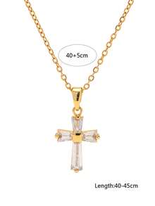 Nooxian 1 Stück modischer minimalistischer Edelstahl Kreuzanhänger mit goldfarbener Vergoldung und kubischem Zirkonia für Frauen - Goldgelb - Übersicht 4