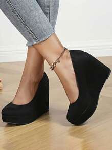 Tacones altos Mary Jane de plataforma negros para mujer, de punta cerrada, con estilo elegante y lindo, adecuados para uso en exteriores - Negro - Ver 4