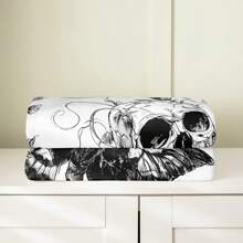 1pc Blanket Throw Multiple Sizes And Styles Spooky Gothic Moth Design Fuzzy Blanket  Black & Grey Botanical Theme  Perfect For Halloween Festival Or Mother's Day Gift  Cozy & Warm  Ideal For Home Decor  Sofa  Or Bed  Machine Washable - Black Grey White - View 4