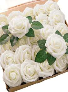 25 bông hoa hồng nhân tạo, hoa nhân tạo có mút xốp, hoa hồng rời, dùng để trang trí nhà cửa, hoa cưới, tiệc tùng, quà tặng ngày lễ tình nhân, kỷ niệm - Trắng - Nhiều màu - Xem 12