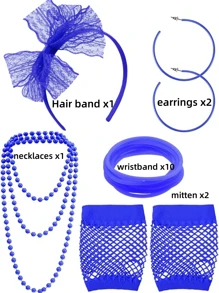 Bộ phụ kiện trang phục phong cách retro thập niên 80 gồm 16 món, bao gồm băng đô ren, khuyên tai, găng tay lưới, vòng cổ và vòng tay, thích hợp cho các bữa tiệc retro thập niên 80, tiệc Halloween, tiệc độc thân và trang trí Halloween. - Nhiều màu - Xem 11