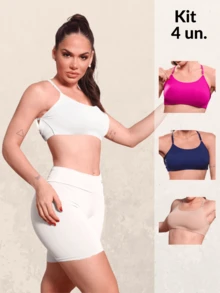 Kit com 4 Sutiãs Top Clean Sport Premium Academia Moda Intima Feminina Conforto Diário Alça Finas Ajustáveis Esportivo Fitness Dia a Dia Exercícios Fisio Moderna - Preto - Visão 2
