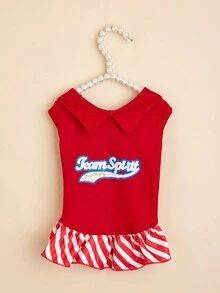 1pc V-Neck Heart Cute Princess Dress For Small Puppy Dog, Cartoon Cheerleader Pet Tank Dress - Red - View 3