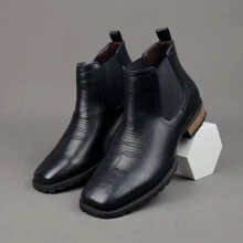 Herren Retro Bestickte Outdoor Chelsea Stiefel, Niedrige Dicksohle Quadratische Zehenform Chunky Absatz Western Chelsea Stiefel, einfach & modisch vielseitige Pull-On Stiefel