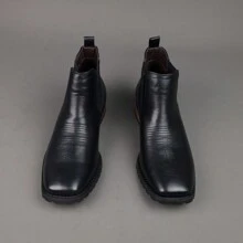 Herren Retro Bestickte Outdoor Chelsea Stiefel, Niedrige Dicksohle Quadratische Zehenform Chunky Absatz Western Chelsea Stiefel, einfach & modisch vielseitige Pull-On Stiefel