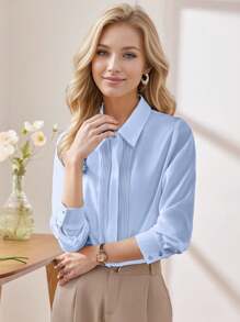 2025 New Fashion White Shirt Blouse For Women, Long Sleeve Casual Elegant Chic Tops For Spring Autumn