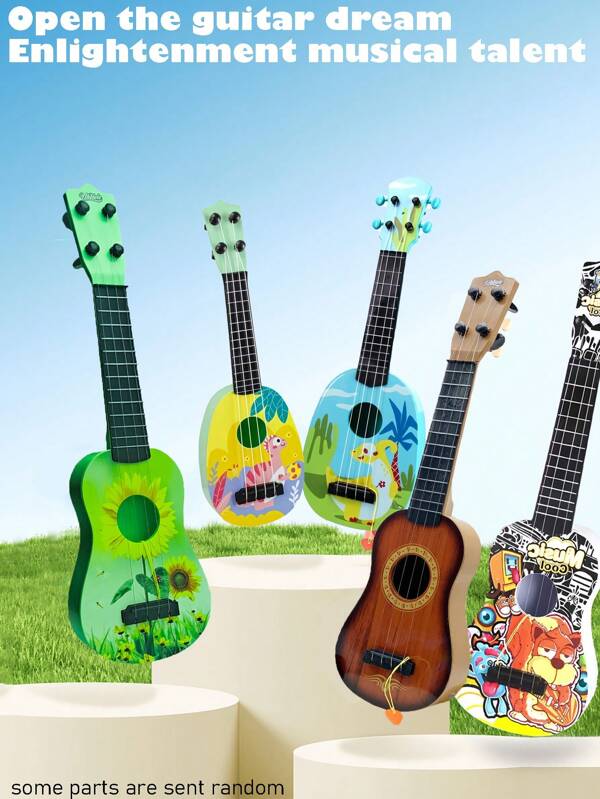 Creative Toy Realistic 4 String Guitar Ukulele, Playable Imitation Musical Instrument Ukulele, Cartoon Guitar Ukulele Toy, Random Color & Pattern