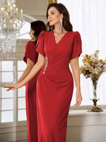 正式晚礼服（华丽装饰）、优雅舞会礼服、派对礼服，适合婚礼宾客晚宴 - 紅色 - 查看 4