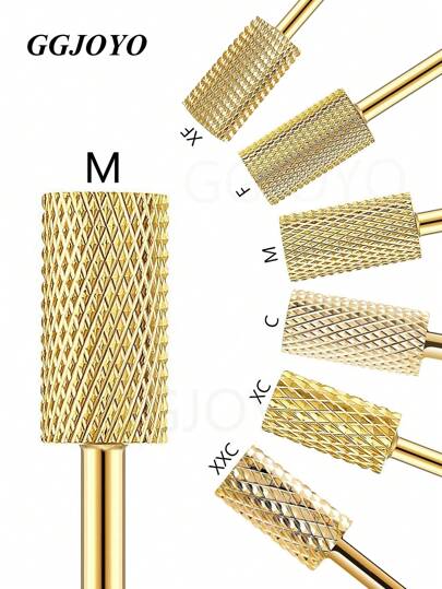 GGJOYO 1 件钨钢美甲磨头，金色柱状多齿，美甲修甲磨削配件