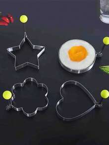 1/5 件金属饼干切刀，创意星形饼干切刀，心形和花形蛋圈，不锈钢饼干模具，圆形/心形/花形蛋模具，室内户外烘焙工具，蛋糕、糕点和三明治烘焙用具 - 花朵、心形和星形，适用于厨房烘焙工具和生日派对 - 彩色 - 查看 2