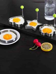 1/5 件金属饼干切刀，创意星形饼干切刀，心形和花形蛋圈，不锈钢饼干模具，圆形/心形/花形蛋模具，室内户外烘焙工具，蛋糕、糕点和三明治烘焙用具 - 花朵、心形和星形，适用于厨房烘焙工具和生日派对 - 彩色 - 查看 5