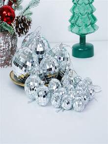 12 Quả bóng phản quang gương Disco màu bạc Quả bóng phản quang gương treo phù hợp cho trang trí tiệc cưới cây thông Noel - A - Xem 6