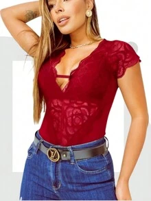 LUXURY BODY BEATRIZ LACE HEART SLEEVE More Women's Clothing Women's Fashion Luxury Bory Blogger Bori Gringa Sexy Black  White Sensual Pink Cheap Promotion Evangelical Kit Kits Winter Cold Plus Size Beach Wholesale Resale Stones Shine Rhinestones Shiny Blouse Blouses Blouses - 酒紅色 - 查看 1