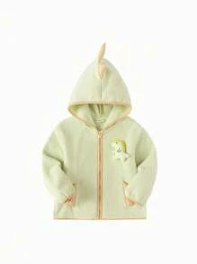 Balabala Girls' Fleece Jacket 2024 Autumn Dinosaur Design - Yellow Green - View 4