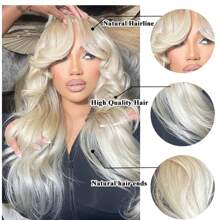 Platinum Blonde Colored Lace Front Wig Body Wave Brazilian Remy Synthetic Wigs For Women Pre Pluck Transaprent 13x4 Lace Wig - Tóc vàng - Xem 4