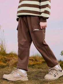 mini bala Tween Boys Thermal Lined Cargo Pants 2024 Fall/Winter New Collection - Dark Coffee - View 3