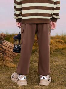 mini bala Tween Boys Thermal Lined Cargo Pants 2024 Fall/Winter New Collection - Dark Coffee - View 2