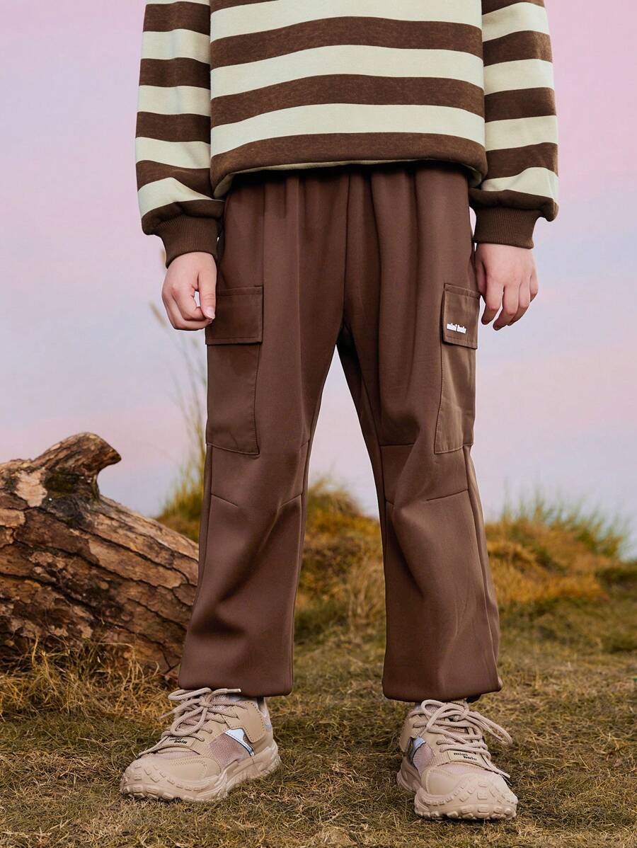 mini bala Tween Boys Thermal Lined Cargo Pants 2024 Fall/Winter New Collection - Dark Coffee - View 1