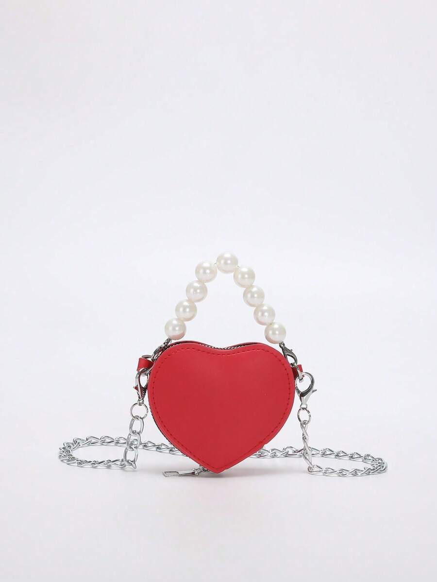 时尚、可爱、优雅的迷你爱心包，有酒红色、粉色、黑色和白色可选，珍珠手提包、单肩斜挎包、零钱包，非常适合日常外出、圣诞节、春节和生日礼物