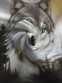 休闲狼图案数码印花男士连帽衫，秋冬新款抽绳袋鼠口袋连帽卫衣，街头运动装 - 彩色 - 查看 6