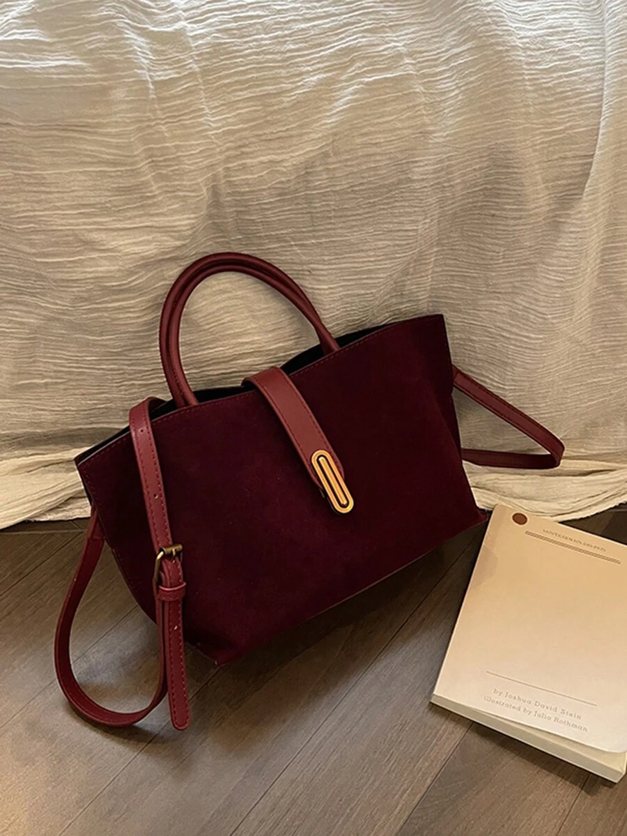Túi đeo vai nữ giản dị, chất liệu da lộn, phong cách tối giản cổ điển, dung tích lớn, xu hướng mới cho mùa thu - Đỏ - Xem 1