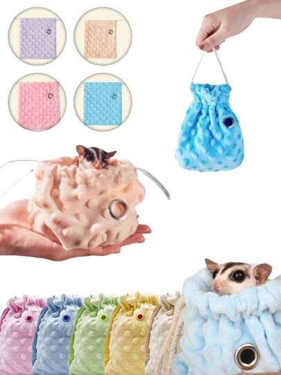 1个飞鼠睡袋，保暖透气，适用于飞鼠、仓鼠、鹦鹉等宠物，多种颜色可选，带抽绳和折叠开口。这款小型仓鼠和松鼠宠物窝可防止宠物逃脱，易于清洁且可重复使用。