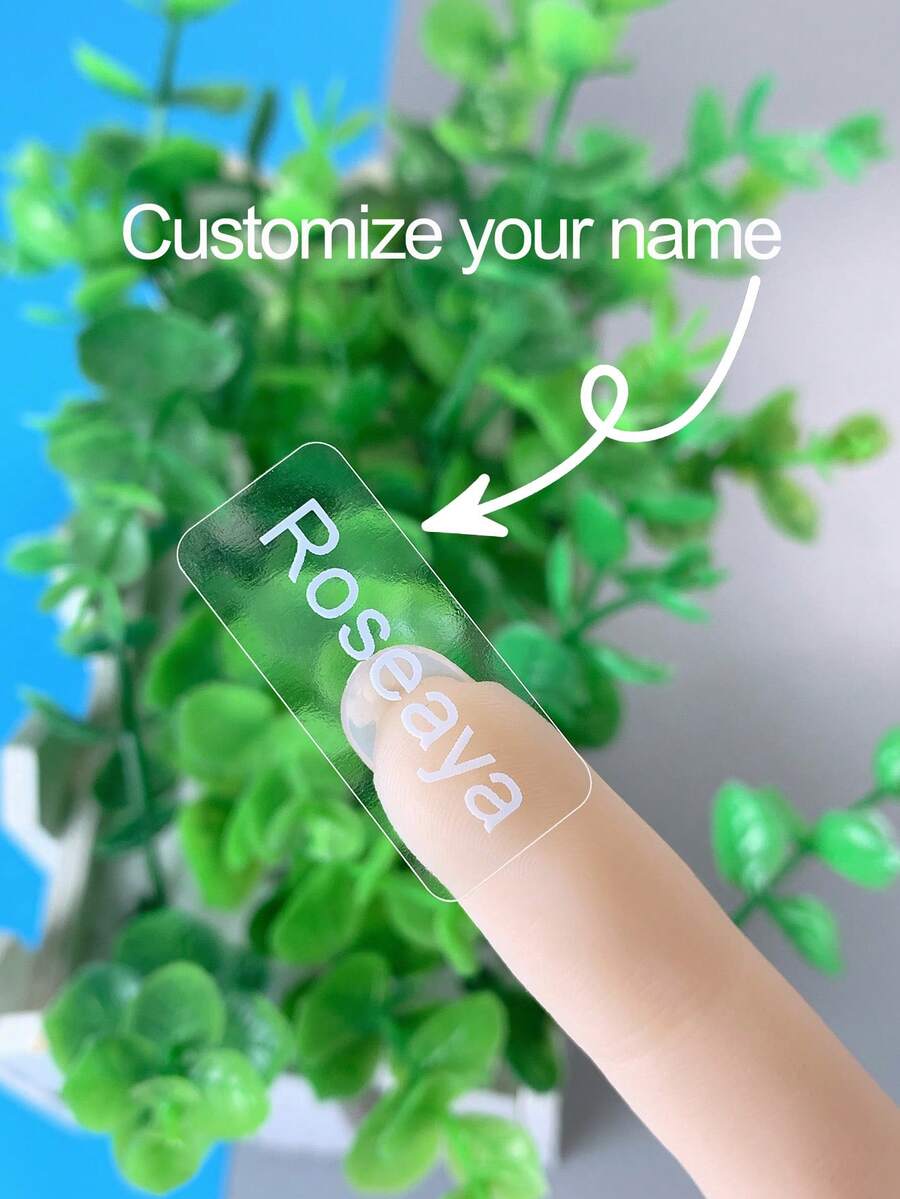 30pcs/60pcs/120pcs/240pcs/360pcs/480pcs透明底白字姓名贴,白色文字姓名贴,白色文字姓名贴,抗撕学生姓名贴,卡通不干胶贴纸,PVC材质贴纸,可贴于文具,书籍,杯子等光滑表面,可水洗不褪色,学生贴纸,文具贴纸,纯透明姓名贴 - 彩色 - 查看 1