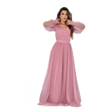 Party Dress In Tulle With Glitter And Cuff Wedding Bridesmaids Bride - 乾枯玫瑰色 - 查看 3