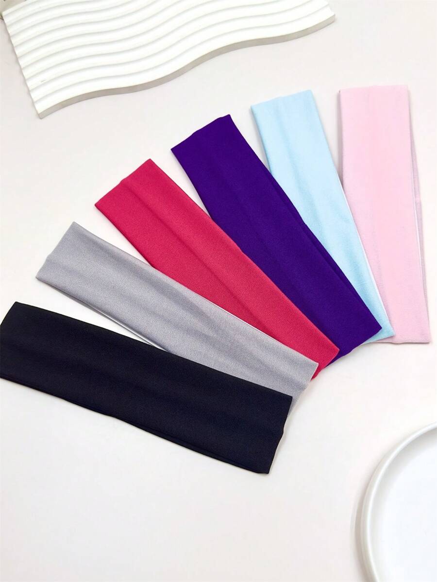 1 件/6 件女式纯色弹力头带,吸汗,适用于运动、健身、跑步、瑜伽,简单百搭,男女通用发饰,头巾头带,吸汗带 - 彩色 - 查看 1