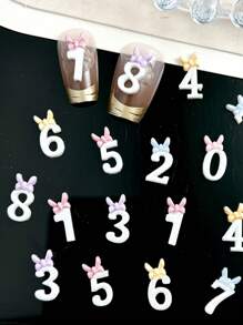 30 件混合 3D 生日数字和蝴蝶结可爱树脂美甲装饰 DIY - 彩色 - 查看 1