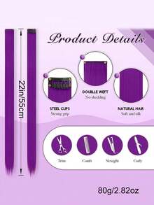 22 英寸女士防热夹入式接发，耐用 BB 夹，外观自然，可修剪，12 件，适合派对、万圣节、圣诞节、节日 - 拼色 - 查看 7