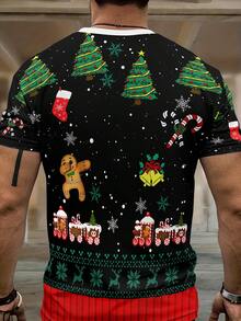 1 件男式圣诞主题图案印花短袖 T 恤，奇特设计 - 彩色 - 查看 2