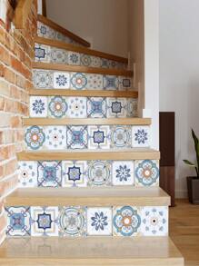 1 Roll Of 1 Pc Bohemian Style Pattern Home Decor Staircase Stickers, Thickened Waterproof Wear-Resistant Peel And Stick Removable, Can Be Used For Staircase Decor, Living Room Bedroom Decor,Counter Flooring Home Remodeling Renovation Beautification Stickers 41.73x6.97inch