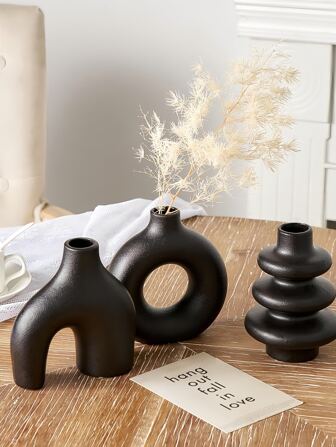 1 件现代花瓶家居装饰波西米亚风圆形哑光花瓶简约陶瓷花瓶适用于餐桌婚礼装饰、农舍装饰婚礼餐桌办公室装饰