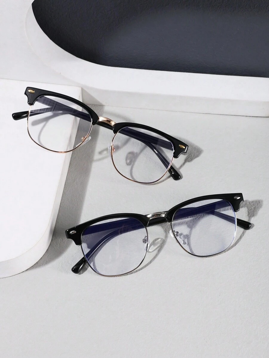 2 PCS Men's Half Frame Glasses And For Computer Reading Gaming TV Phones - 2 chiếc (đen vàng + đen bạc) - Xem 1