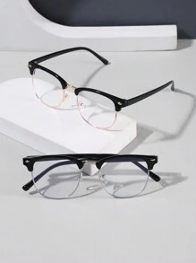 2 PCS Men's Half Frame Glasses And For Computer Reading Gaming TV Phones - 2 chiếc (đen vàng + đen bạc) - Xem 2