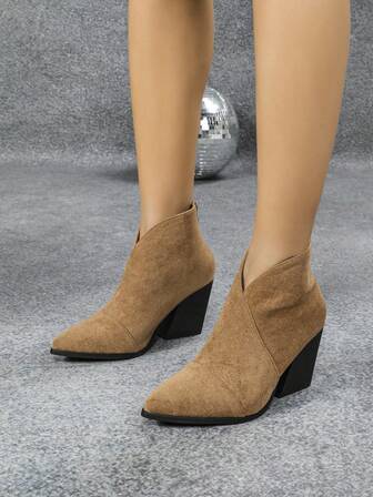 Women's Ankle Boots And Short Boots, New Autumn/Winter 2025 Collection, Pointed Toe, Back Zipper, Chunky Heel, American Fashion Short Boots, Dress Boots