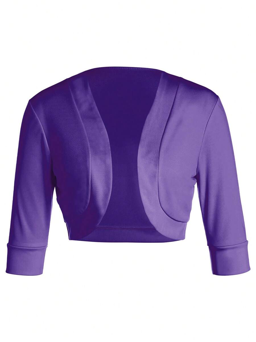 Women Cardigan Coat Solid Color Long Sleeve Short Jacket Crop Tops For Casual Yellow/Purple/White/Black/Red - Purple - View 1