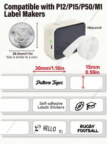 Marklife 白色防水标签，适用于 P15/M1/P12/P50 的热敏标签制作纸，自粘标签胶带，适用于名称 DIY 标签打印贴纸、家庭、商业标签 0.59 英寸 X1.18 英寸，15 毫米 X 30 毫米，180 个标签/1 卷，白色 - 1pcs白色 - 查看 3