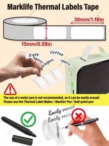 Marklife 白色防水标签，适用于 P15/M1/P12/P50 的热敏标签制作纸，自粘标签胶带，适用于名称 DIY 标签打印贴纸、家庭、商业标签 0.59 英寸 X1.18 英寸，15 毫米 X 30 毫米，180 个标签/1 卷，白色 - 1pcs白色 - 查看 4